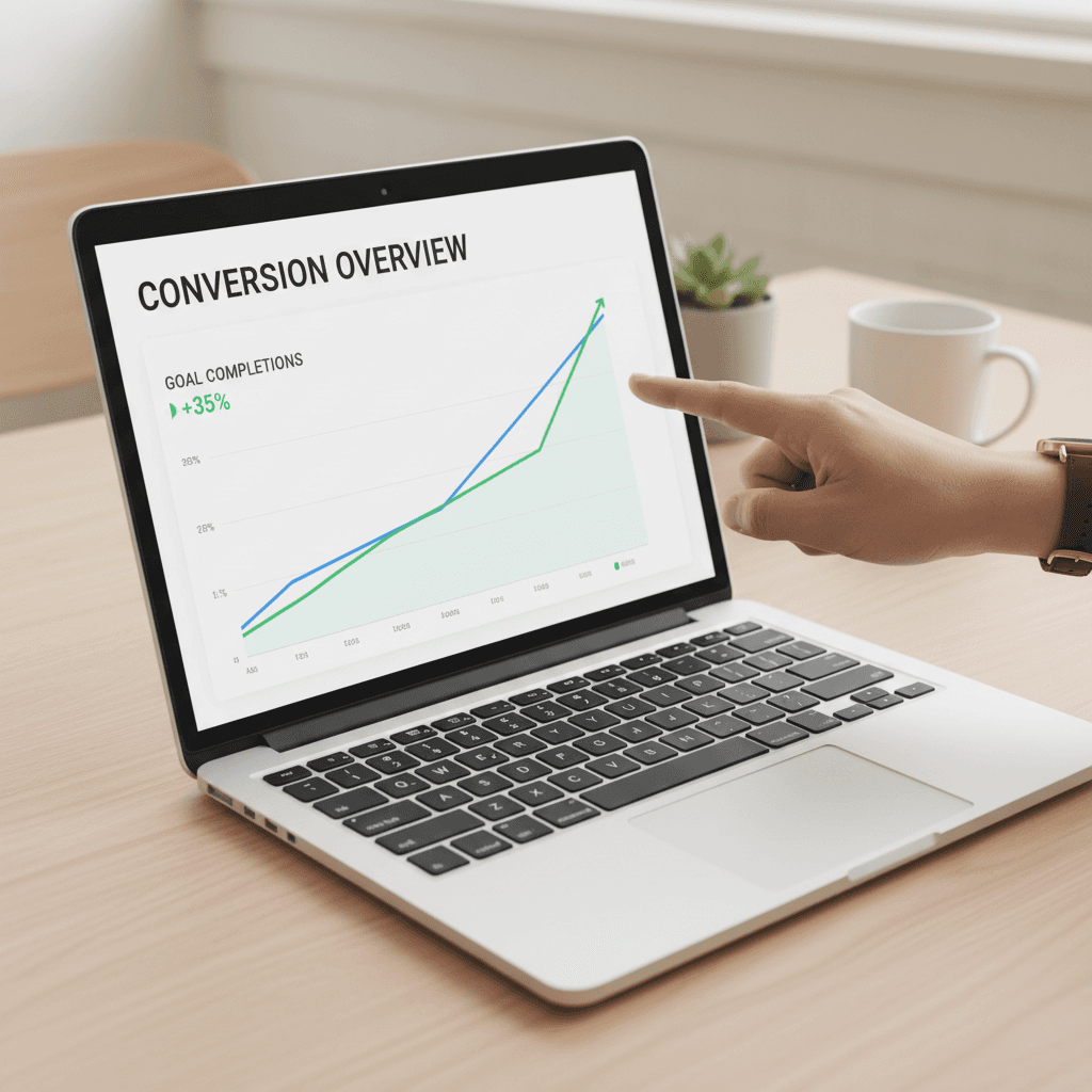 Marketing analytics dashboard with rising conversion metrics